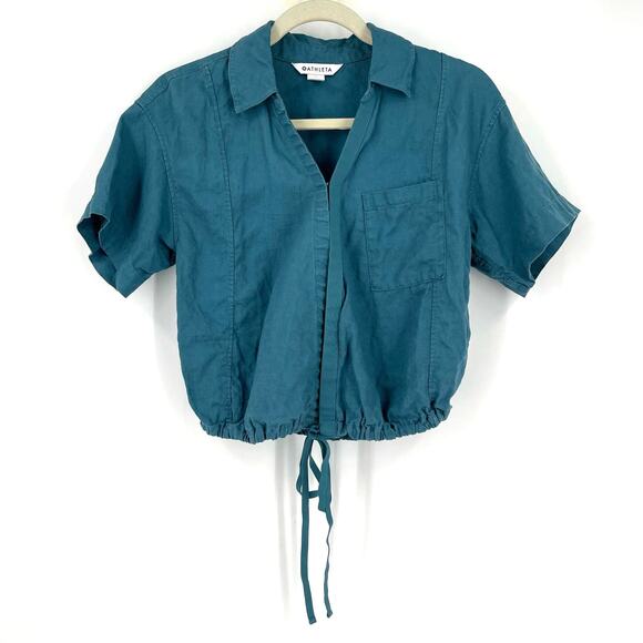 Athleta Playa Linen Tie Wrap Top Borealis Green Size XS - Picture 1 of 10
